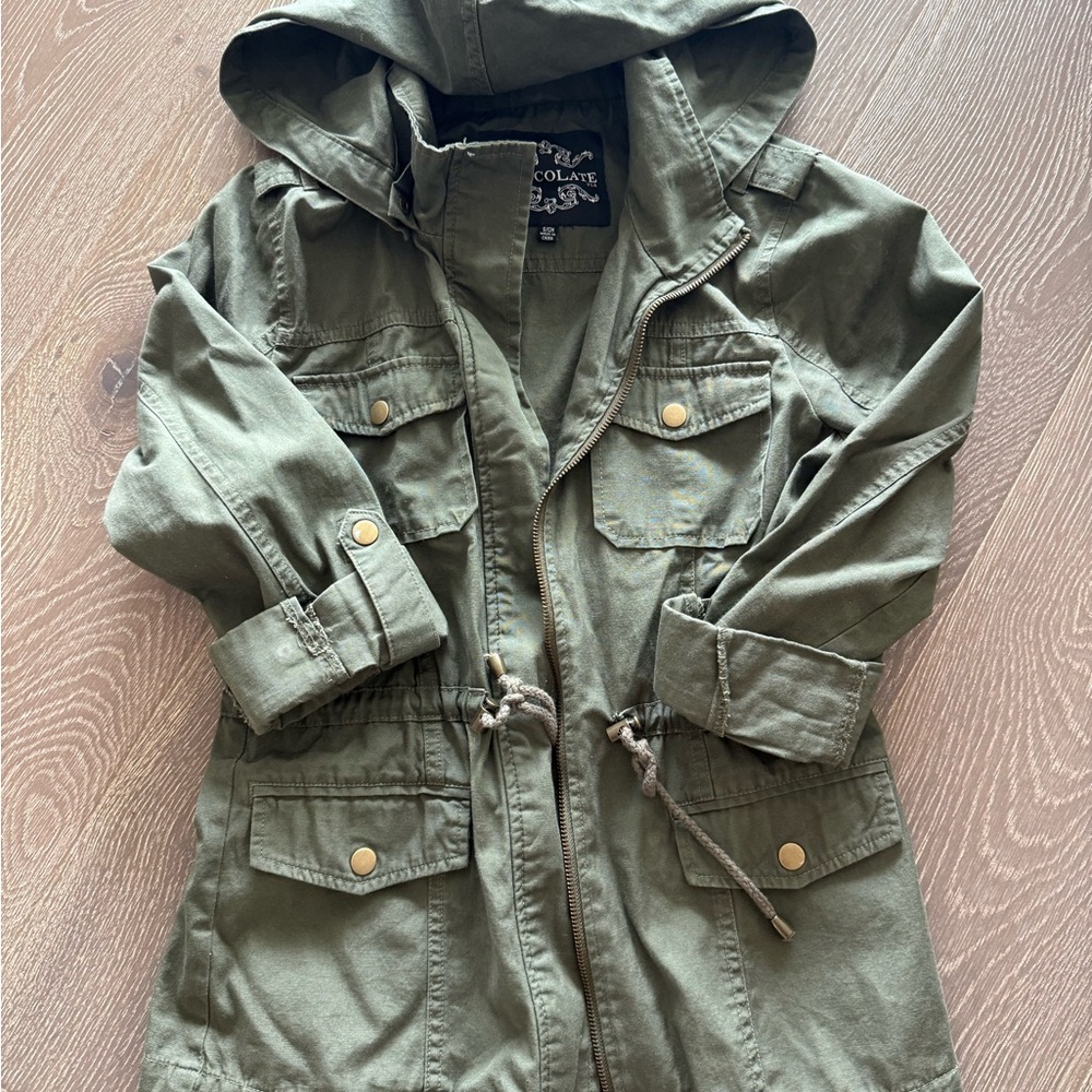 Women’s Olive Green Utility Jacket With Pockets and Detachable Hood